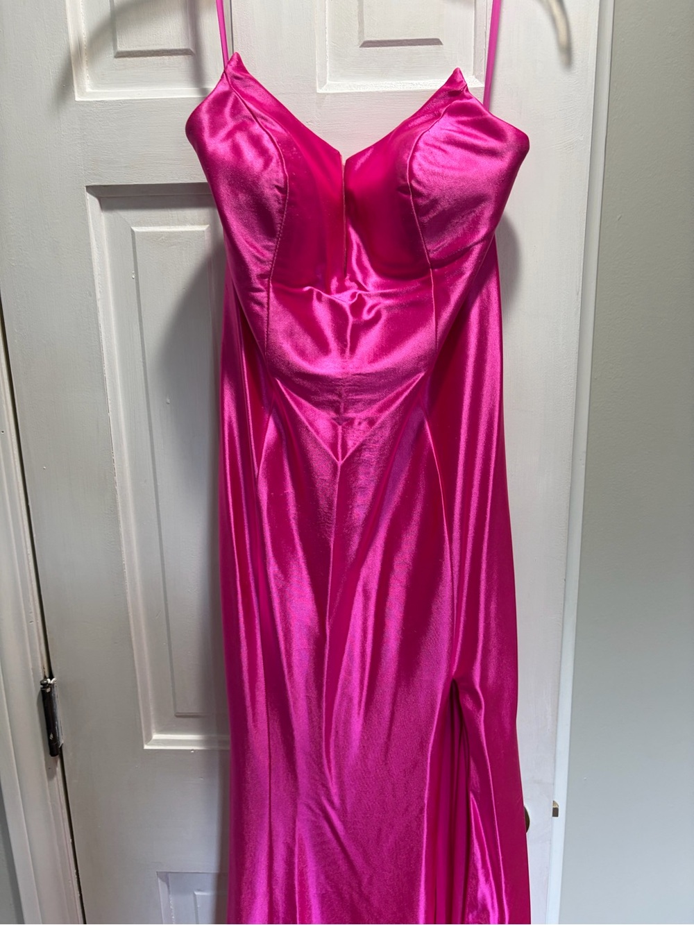 madison james Fuchsia Satin Slip Strapless Gown